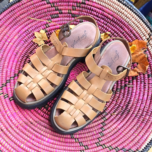 Free People Delaney Fisherman Platform Sandals LEATHER Dark Sand sz 40 EU / 10 - Picture 6 of 8